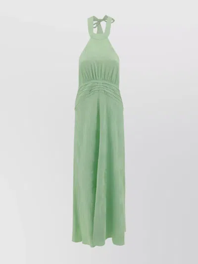 Rixo London Halter Neck Smocked Waistband Midi Dress In Green