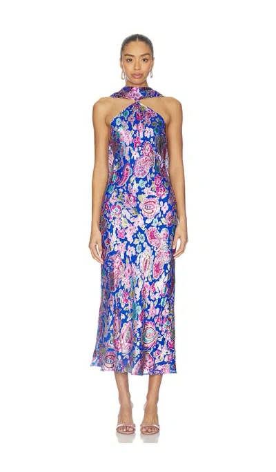 Rixo London Hayley Dress In Cara Floral Devore Blue