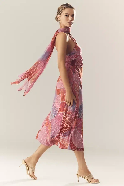 Rixo London Hayley Silk Halter Maxi Dress With Scarf