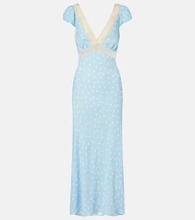 Rixo London Iggy Lace-trimmed Polka-dot Midi Dress In Blue
