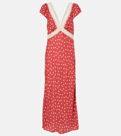 Rixo London Iggy Polka-dot Lace-trimmed Satin Midi Dress In Multicoloured