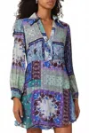 Rixo London Indy Patchwork Mini Dress In Viscose Chiffon Blue In Multi