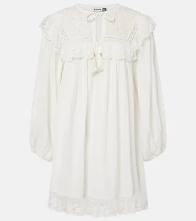 Rixo London Inez Floral-embroidered Lace-trimmed Cotton Mini Dress In White