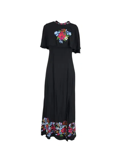 Pre-owned Rixo London Iona Cape-effect Embroidered Maxi Dress In Black