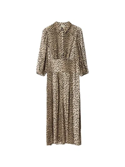 Rixo London Izzy Antelope-print Shirt Maxi Dress In Nude