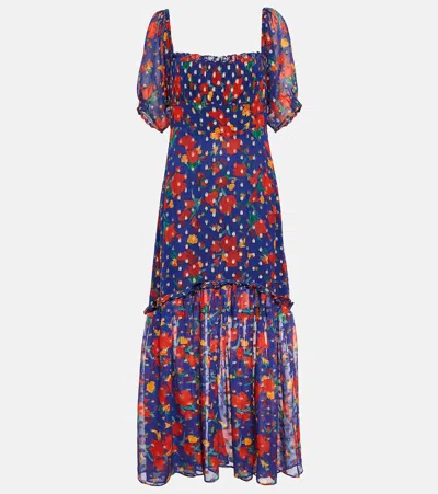 Rixo London Joia Printed Maxi Dress In Blue