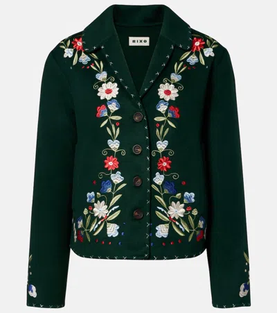 Rixo London Jude Embroidered Floral Wool-blend Jacket In Green