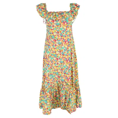 Rixo London June Ruffled Printed Midi Dress In Multicolor Cotton In Green