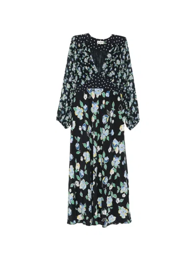 Rixo London Kaila Floral Polka Dot Dress In Blue