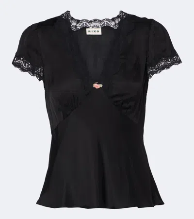 Rixo London Karia Lace-trimmed Satin Top In Black