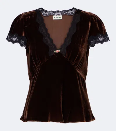Rixo London Karia Lace-trimmed Velvet Top In Brown