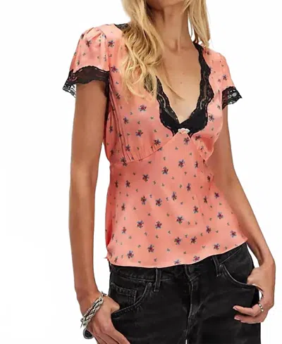 Rixo London Karia V-neck Top In Peonies Ditsy Coral In Pink