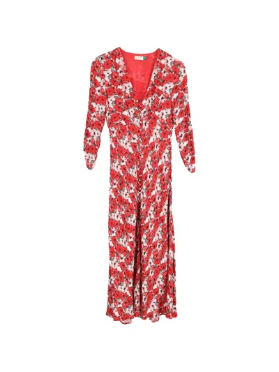 Pre-owned Rixo London Katie Floral-print Midi Dress In Red
