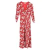 Rixo London Katie Floral Printed V-neck Midi Dress In Red Viscose In Red