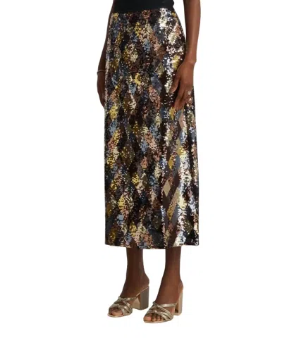Rixo London Kelly Harlequin Sequin Skirt In Gold In Brown