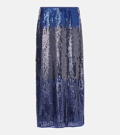 Rixo London Kelly Sequined Midi Skirt In Blue