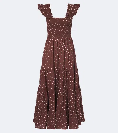 Rixo London Kendall Polka Dot Cotton Midi Dress In Brown