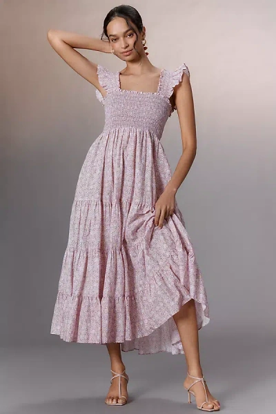 Rixo London Kendall Smocked Midi Dress In Purple