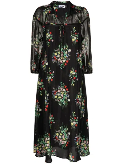 Rixo London Floral-print Mid-length Dress In Schwarz