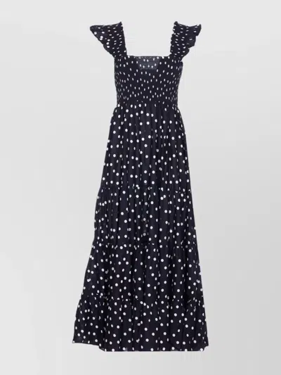Rixo London Knee Length Dress Tiered Skirt In Blue