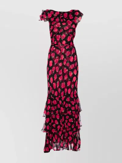 Rixo London Knee Length Vintage Rose Dress With Floral Print In Black