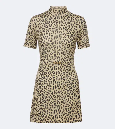 Rixo London Kylie Leopard-print Wool Sweater Dress In Brown