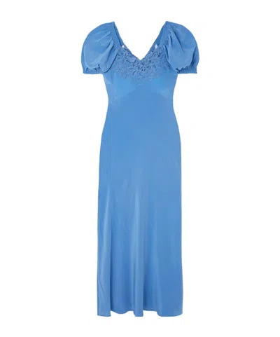 Rixo London Ilaria Lace-trimmed Silk Midi Dress In Blue