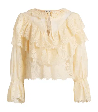 Rixo London Lace Faryn Blouse In Neutral