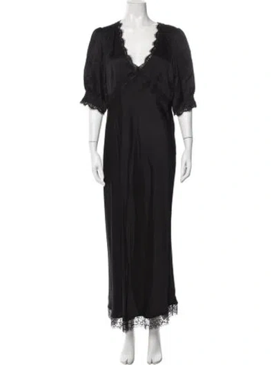 Pre-owned Rixo London Lace Pattern Long Dress In Black