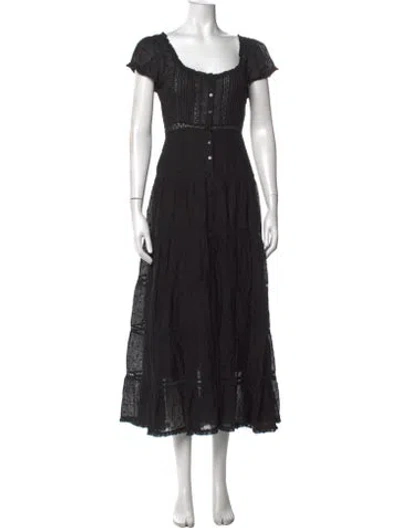 Pre-owned Rixo London Lace Pattern Long Dress In Black