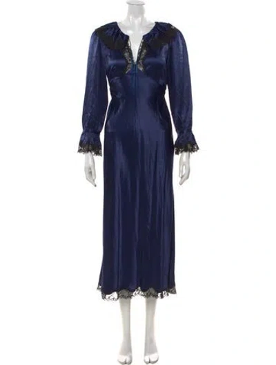 Pre-owned Rixo London Lace Pattern Long Dress W/ Tags In Blue
