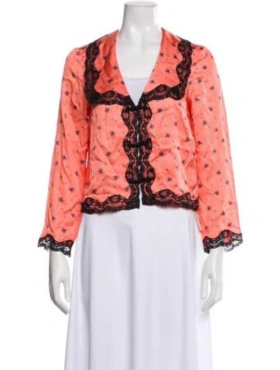 Pre-owned Rixo London Lace Pattern Ruffle Embellishment Pajamas W/ Tags In Pink