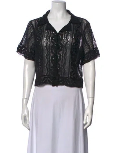 Pre-owned Rixo London Lace Pattern V-neck Blouse In Black