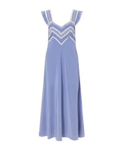 Rixo London Bailee Crochet-trimmed Silk-crepe De Chine Midi Dress In Blue