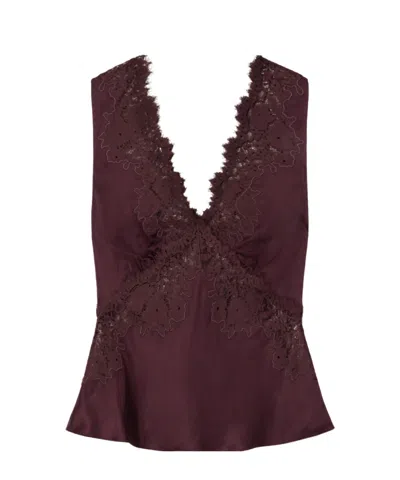 Rixo London Emmie Lace-trimmed Satin Cami In Burgundy