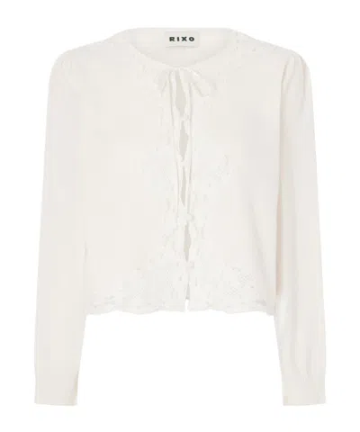 Rixo London Tassia Bow-detailed Lace-trimmed Wool And Cashmere-blend Cardigan In Neutral