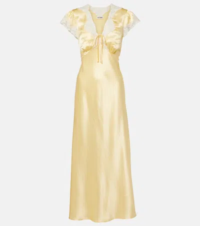 Rixo London Lace-trimmed Satin Midi Dress In Yellow