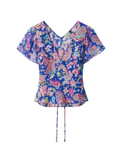 Rixo London Lania Silk Top In Blue