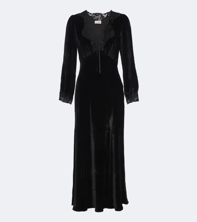 Rixo London Larah Lace-trimmed Velvet Midi Dress In Black