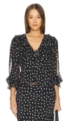 Rixo London Lasca Ruffled Silk Blouse In Bohemia Spot Black