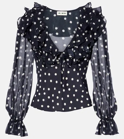 Rixo London Lasca Polka-dot Silk Top In Blue