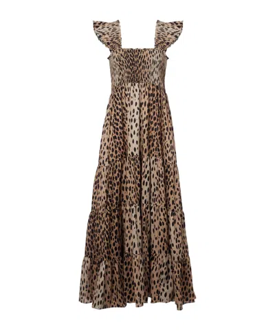 Rixo London Layered Leopard Print Maxi Dress In Brown