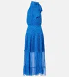Rixo London Layla Tie-neck Polka-dot Midi Dress In Blue