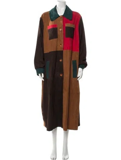 Pre-owned Rixo London Leather Colorblock Pattern Trench Coat W/ Tags In Brown