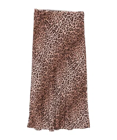 Rixo London Leopard Print Midi Skirt In Brown