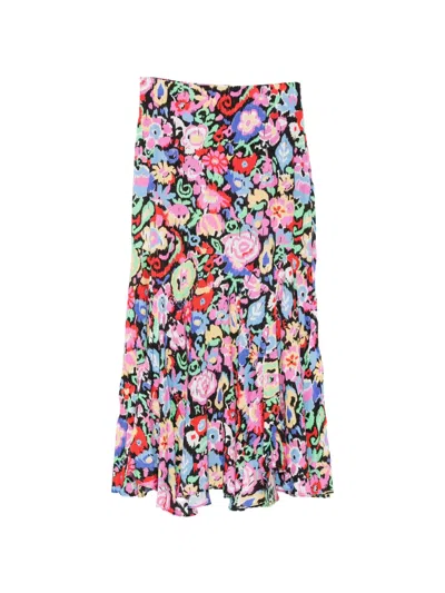 Rixo London Libbie Floral-print Ruffled Midi Skirt In Pink