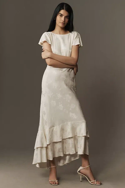 Rixo London Liberty Flutter-sleeve Tiered Ruffle Midi Dress In Neutral