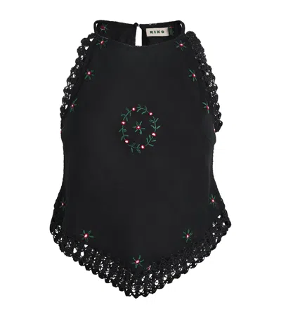 Rixo London Linen-blend Ayanna Halterneck Top In Black