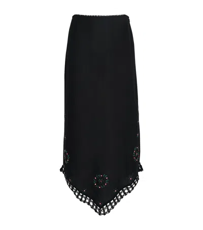 Rixo London Linen-blend Embroidered Imola Maxi Skirt In Black