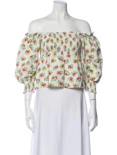 Pre-owned Rixo London Linen Floral Print Blouse In Neutral